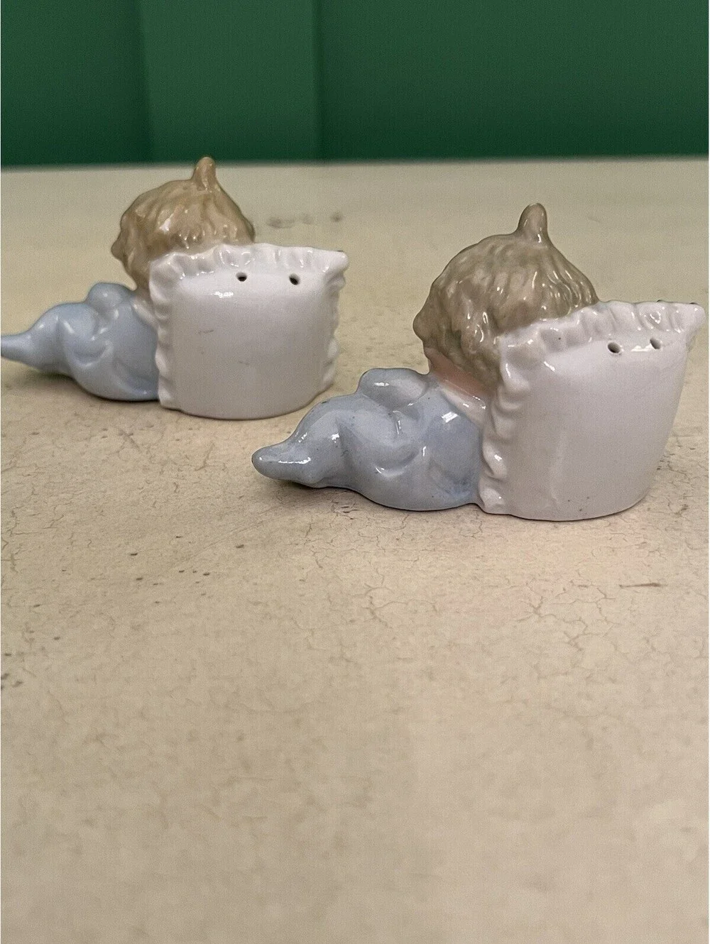 Vintage Sleeping Baby on Pillow Salt And Pepper Shakers Japan Twin Boys VHTF